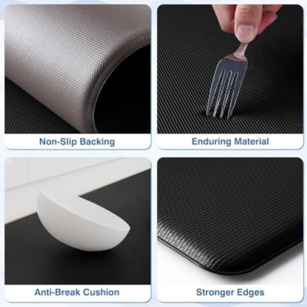 2 PCS Non Slip Kitchen Rugs Cushioned Anti Fatigue Kitchen Mats - Black - Picture 9 of 11
